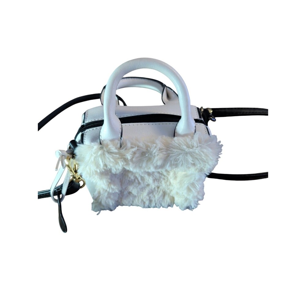 River Island White and Black Faux Fur & Leather Crossbody Camera Bag